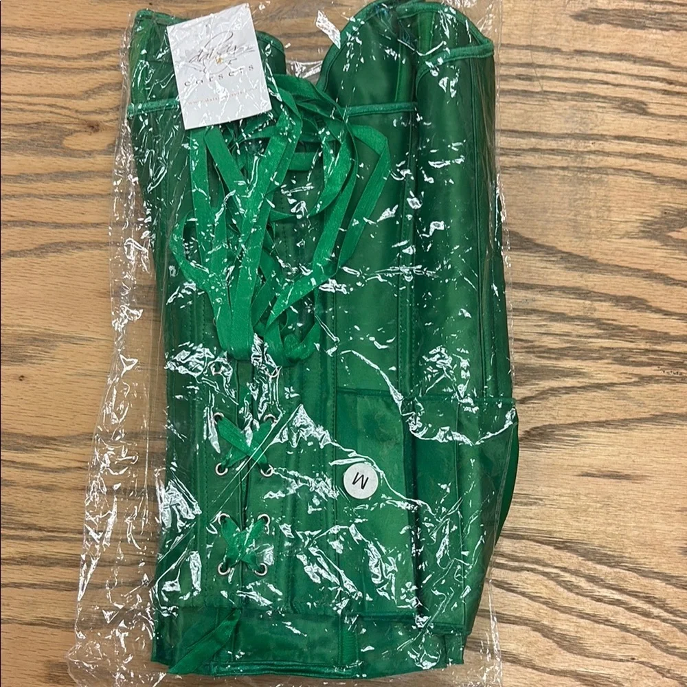 Emerald Green Satin Corset Top with Bow Details Medium - Picture 9 of 10